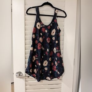 Vintage Silky Lingerie Cacique Slip Dress with Bows (Navy Floral, Size: Small)